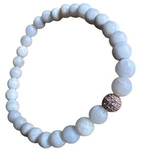 Matte 6mm Jasper Stretch Bracelet in Natural Glacier w/ Rose Gold Pave Spacer